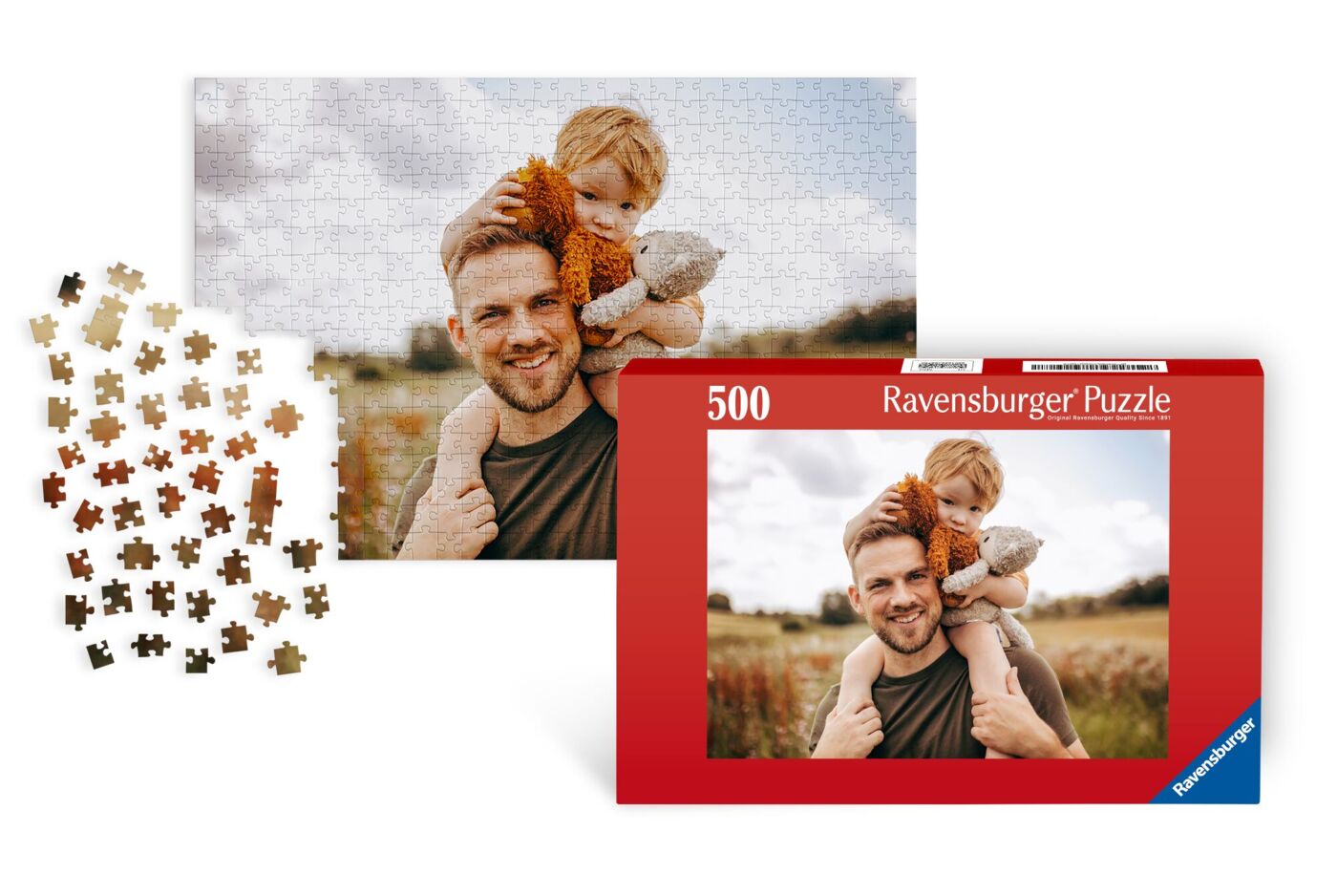Puzzle photo Ravensburger de 500 pièces représentant un père et son enfant dans la nature