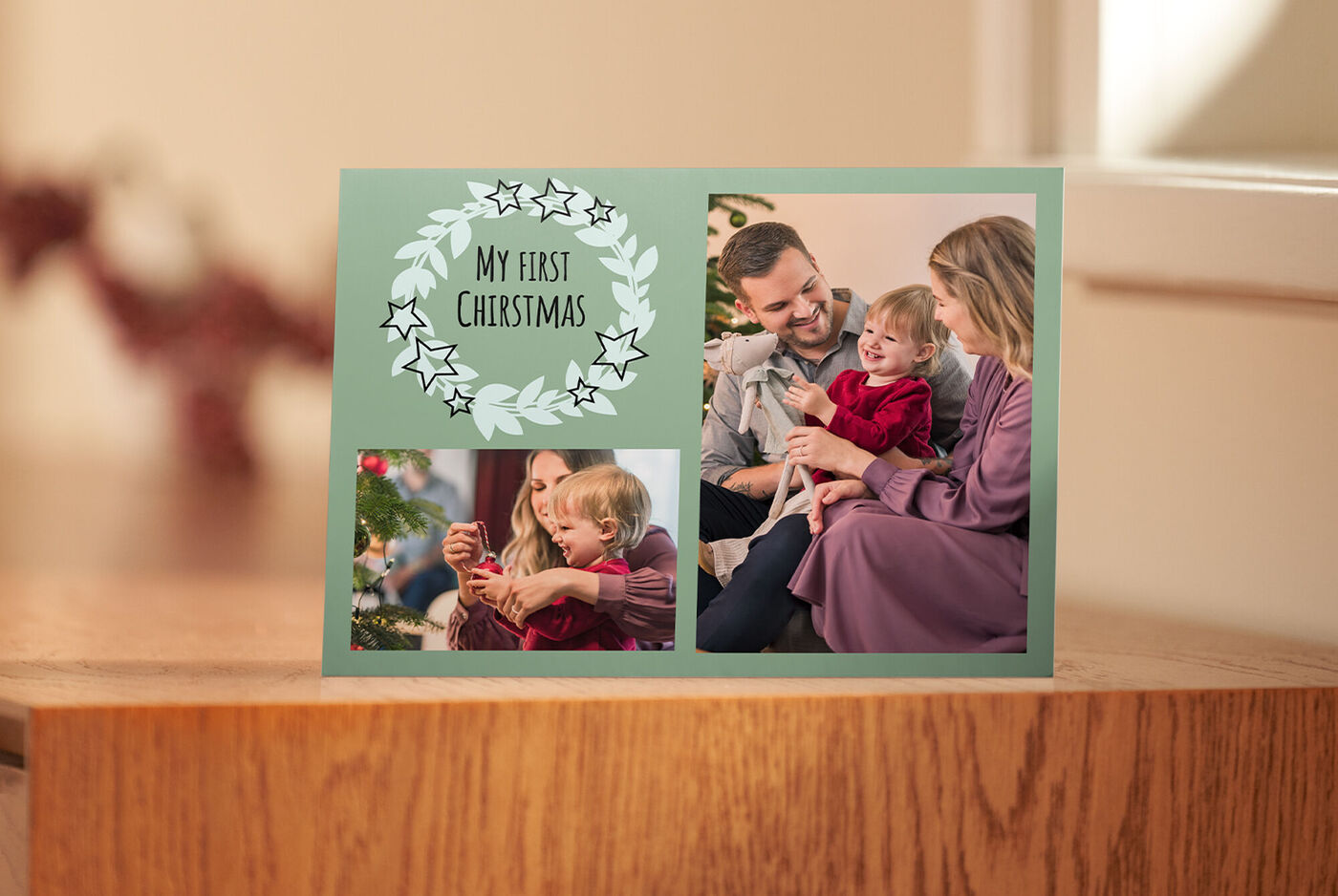 Een vrolijk familiefeest met Kerstmis, met een feestelijk kaartontwerp.
